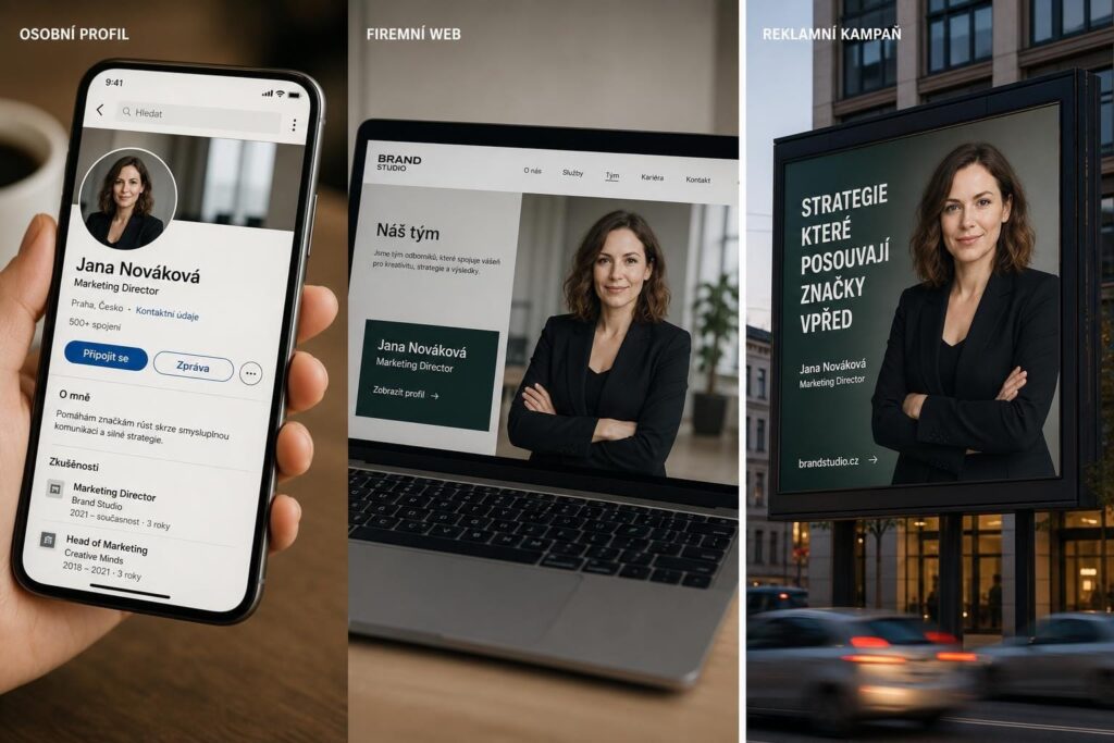 Licence k fotografiím podle účelu a rozsahu použití Žena ve fotografiích použitých v různých typech licence – osobní, firemní a reklamní
