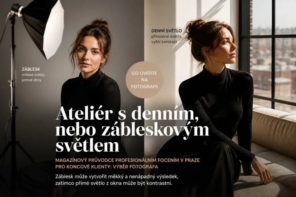 Portrét ženy ve studiu se zábleskovým a denním světlem vedle okna