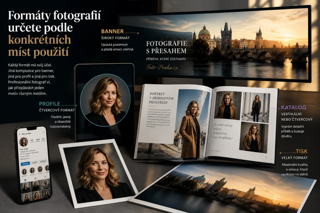 Formáty fotografií určete podle konkrétních míst použití Koláž ukazuje různé formáty fotografií pro web, sociální sítě a tisk