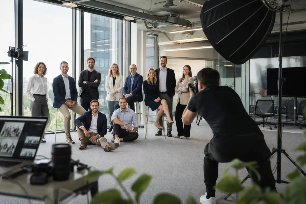 Jedna větší firemní fotoshoot pro nový web Firemní focení vedení a zaměstnanců pro nový web ve stabilním týmu