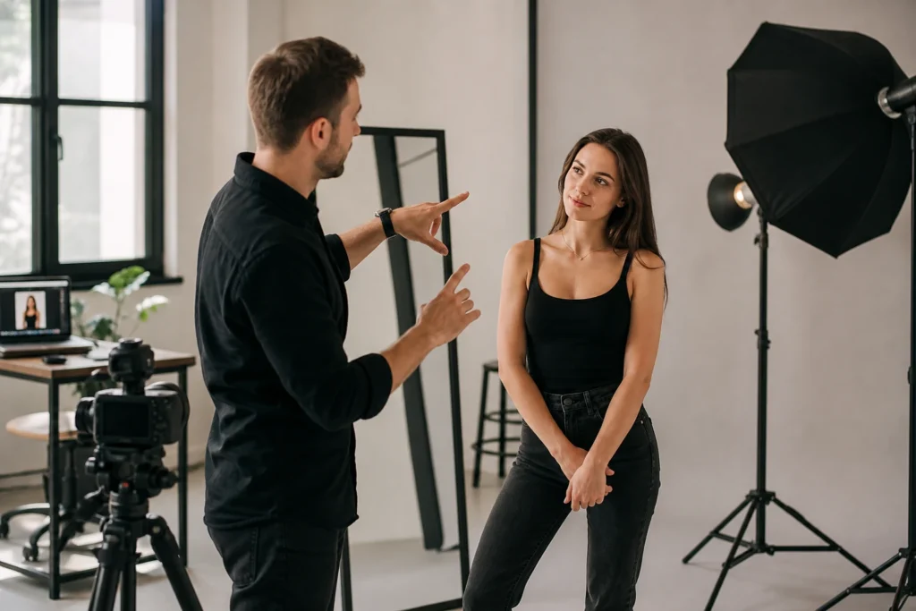 Příprava a vedení při focení pro začátečníky Studiové osvětlení a fotoaparát připravené pro focení klienta