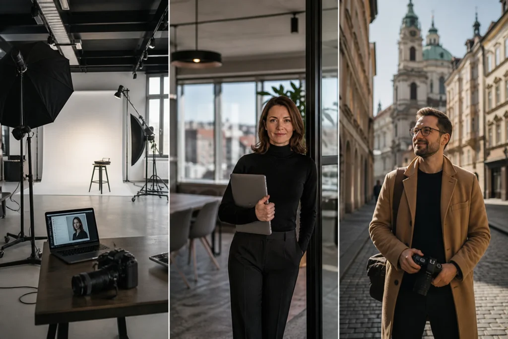 Výběr fotografického prostředí v Praze pro web Tři prostředí pro focení v Praze: ateliér, kancelář a exterié